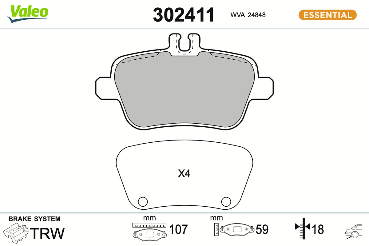 Jeu de 4 plaquettes de frein VALEO ref. 302411